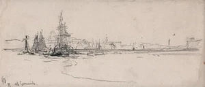 GEORGE CHARLES HAITE Victorian Drawing 1899 BOATS ON THE THAMES GREENWICH LONDON - Picture 1 of 8