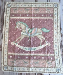 Vintage Carousel Rocking Horse Quilted Baby Blanket From A Country Fabric Panel - Picture 1 of 12