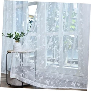 White Lace Curtains 90 Inches Long 2 Panels Set, Country Leaf Floral Vintage - Picture 1 of 7