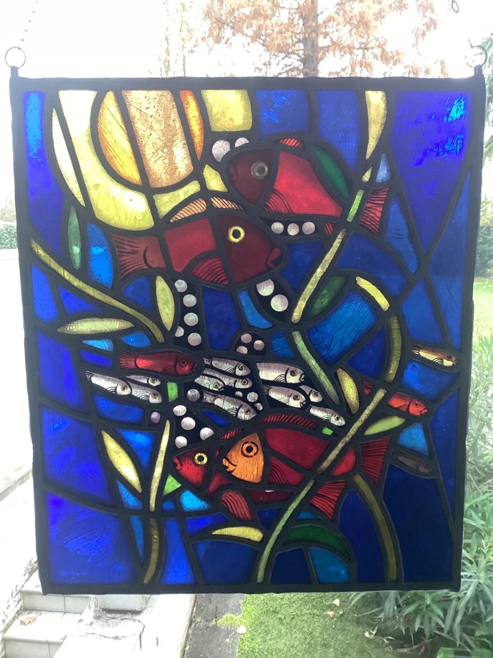 Bleiverglasung/Fensterbild, Fische, signiert H. Liedtjens - Bild 1 von 4