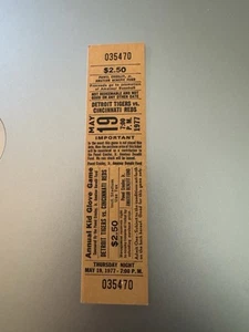 5-19-1977 full ticket Tigers Reds Mark Fidrych Dominates Riverfront Last Tuneup - Picture 1 of 2
