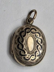 Antique Victorian 10k gold enamel engraved mourning locket w/ early photos - Picture 1 of 5