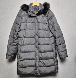 Lands End Down Coat Womens Size 18 Puffer Faux Fur Collar Full Zip Grey Casual  - Picture 1 of 7