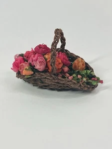 Dollhouse Miniature 1:12 Basket & Flowers Handmade Clay - Picture 1 of 10