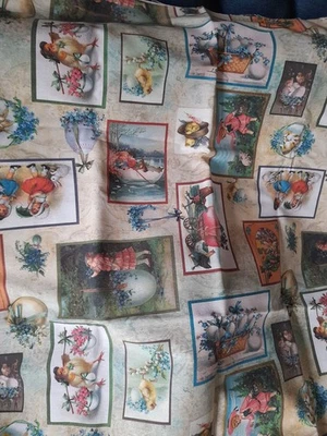 Stoffrest Dekostoff (Canvas?) Österliche Vintage- Motive - Bild 1 von 4