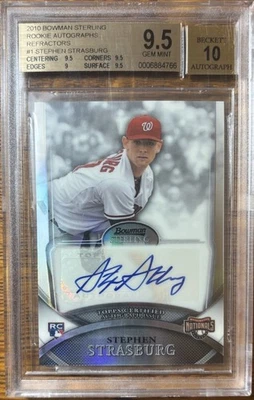 Stephen Strasburg Rookie Card 2010 Bowman Sterling Refractor #1 BGS 9.5 Auto 10 - Image 1 of 2