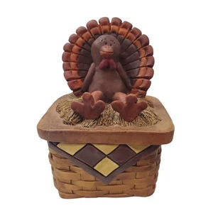 Blossom Bucket Turkey Basket Trinket Box Figurine Suzi Skoglund Thanksgiving - Picture 1 of 10