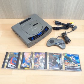 Sega Saturn Japanese Gray console bundle with 5 games, 1 controller & cables