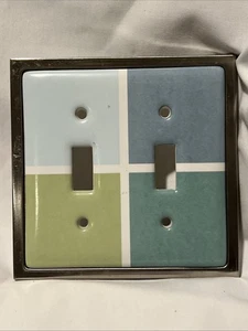 Double Switch Ceramic Wall Plate Chrome Trim Blue Green White 2005 LHMC - Picture 1 of 12