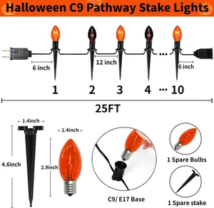 Paquete de 10 luces de jardín exterior camino patio C9 Halloween 19,5 pies naranja oscuro - Imagen 1 de 12