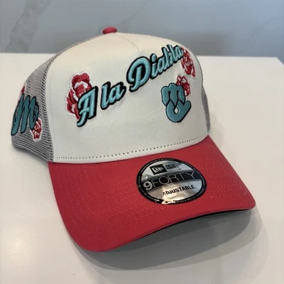 New Era LMB Diablos Rojos Del México Béisbol 9Forty 940 Gorra Sombrero Rosa Marfil Tostado Foto 1 de 3