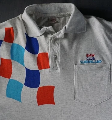 Polo vintage BMW Club Queensland para hombre mediano Australia gris bordado Foto 1 de 4