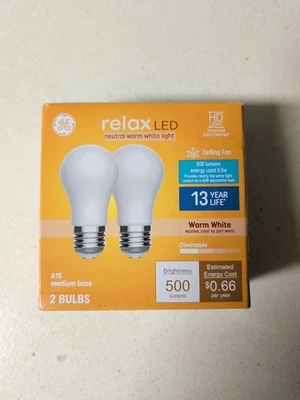 GE Relax HD 500 Lumens A15 Warm White Medium Base Dimmable LED 2-bulbs - Image 1 of 4