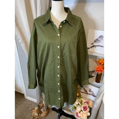 NWT Madewell size XL 100% Cotton Green Button Down Long Sleeve Mini Shirtdress  - Image 1 of 4