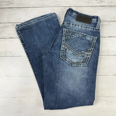 BKE Buckle Aiden Men's Blue Jeans 26S Bootcut Whisker Faded Cowboy 27x25" - Image 1 of 4