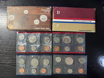 US Mint - United States Mint - 1984 PD & 1985 PD - Uncirculated Coins - Cello - Image 1 of 4