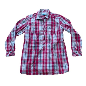 Columbia Mujer XL Rosa Gris Cuadros Medio Botón Manga Larga Túnica Pullover Camisa - Imagen 1 de 8