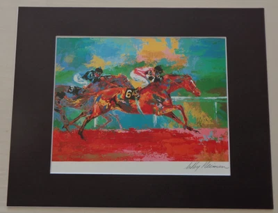 Leroy Neiman Deportes Carrera de Caballos Afirmada Espectacular Oferta Jockey Impresión Artística Mate Foto 1 de 4
