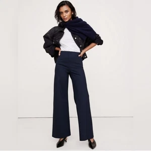 New Banana Ponte Pants Medium Petite Navy Republic High Rise Wide Leg Everywhere - Picture 1 of 12