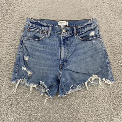 Pantalones Cortos Abercrombie & Fitch Mamá Mujer 10/30 Tiro Alto Curve Love Dobladillo Crudo Denim Foto 1 de 4