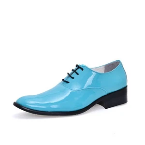Mens Shiny Leather Lace Up Dress Formal Wedding Pointy Toe Cuban Heel Shoes Size - Picture 1 of 25