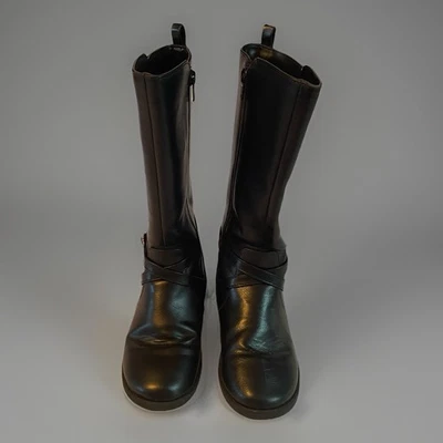 Children’s Place Girls Black Riding Boots Size 3 Tall Zip Faux Leather Buckle - Image 1 of 4