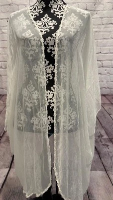 Lencería Cacique Años 80 De Colección Marfil Transparente Gasa Floral Con Cordones Frente Abierto Bata M Foto 1 de 4