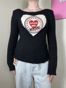 Moschino Jeans Negro Lana y Mohair Tejido Parche Corazón Drink Me Logo Suéter Talla S - Imagen 1 de 17