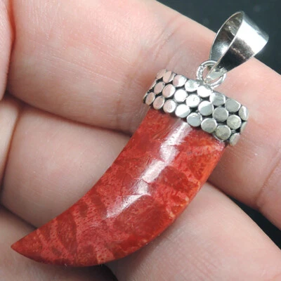 Ciondolo corallo rosso naturale in argento sterling 925 gioielli fatti a mano... - Immagine 1 di 4