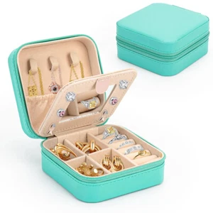 Reise-Schmuckkästchen mit Spiegel | Schmuckbox PU-Leder Blau | Kompakt & Elegant - Bild 1 von 5