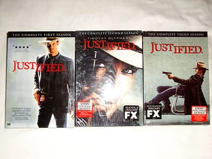 Justified Seasons 1-3, 1 2 3, DVD,Timothy Olyphant, FX,New & Sealed w/Slipcovers - Picture 1 of 12