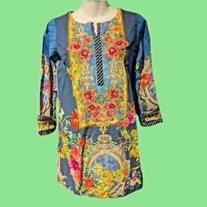 GORGEOUS EMBROIDERED TUNIC TOP cotton bohemian boho floral blouse kurta XS 2D - Picture 1 of 10