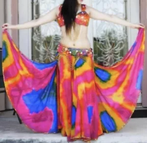 Beautiful Two Piece Rainbow Tie Dye Belly Dance Costume - Picture 1 of 9