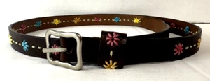 Dockers Women's Brown Leather Belt Pastel Embroidered Decorative Stitched 39" - Picture 1 of 19