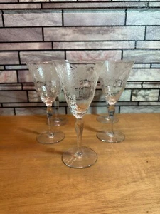 Antique Etched Floral Pattern Crystal Wine Glasses Set of 5, Same Day QuikShip - Picture 1 of 7