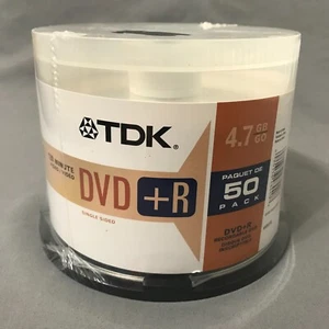TDK DVD+ R 50 Pack 8x 4.7GB Recordable Discs Spindle Pack New Sealed - Photo 1/6