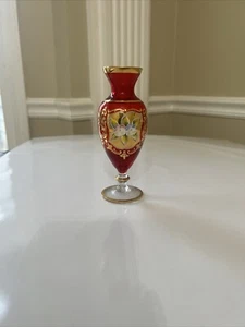 VINTAGE MURANO ITALIEN GLAS Mini VASE grün GOLD HANDBEMALT 6", Geschenk - Bild 1 von 15