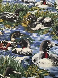 R Kaufman 100% COTTON Fabric DUCKS Hunter Cabin Lake House Blue Green BTY 44"W - Picture 1 of 6