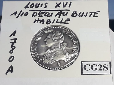 Louis XVI 1/10 d'Ecu au Buste Habillé 1780 A - Photo 1/3
