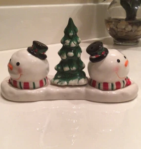 🎄⛄️ Hannas Handarbeit 3 Stück Schneemannkopf mit Baumtablett Salz- und Pfefferstreuer - Bild 1 von 8