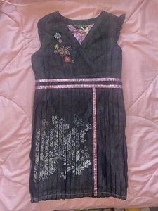 Vintage Oilily Girls Dark/Black Denim Floral Butterfly Dress - Picture 1 of 5