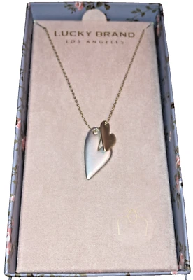 nuevo collar Lucky Brand dos corazones plata tono oro metal nuevo en caja Foto 1 de 4