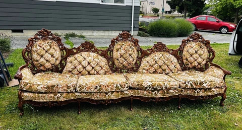 Antique Vintage 10' Sofa Set 5.5 Loveseat Brocade Victorian Rococo Ornate Tufted Cover