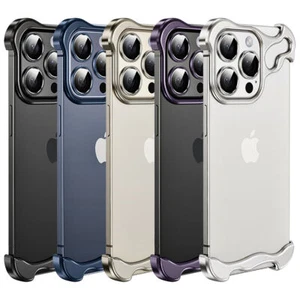 Metal Aluminum Corner Frameless Case + Lens Cover For iPhone 16 15 14 13 Pro Max - Picture 1 of 29