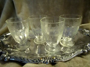 Set/4 Hazel Atlas Clear Depression Glass Florentine Poppies Footed Juice Glasses - Picture 1 of 11