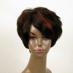 perruque femme afro 100% cheveux naturel courte méchée noir/rouge WHIT 03/1b410 - Imagen 1 de 9