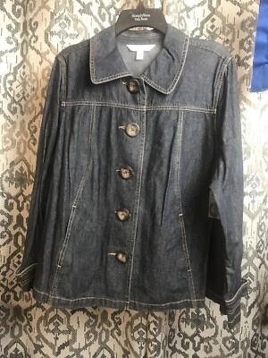 NWT Women's Size 1X Relativity Jean Jacket A-Line Dark Wash Cotton Light Weight - Image 1 of 4