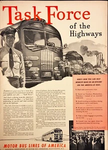 1942 Motor Bus Lines of America Task Force America at War WWII Vintage Print Ad - Picture 1 of 6