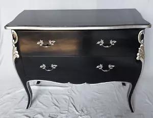 Comò antico reale credenza barocco Luigi Seize rococò nero/argento 93 cm - Foto 1 di 7
