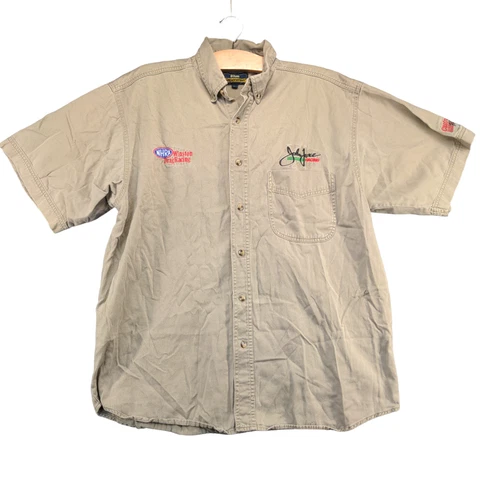 Blue Generation Men's John Force Racing Button-Down Shirt Tan Large NHRA Winston Cover